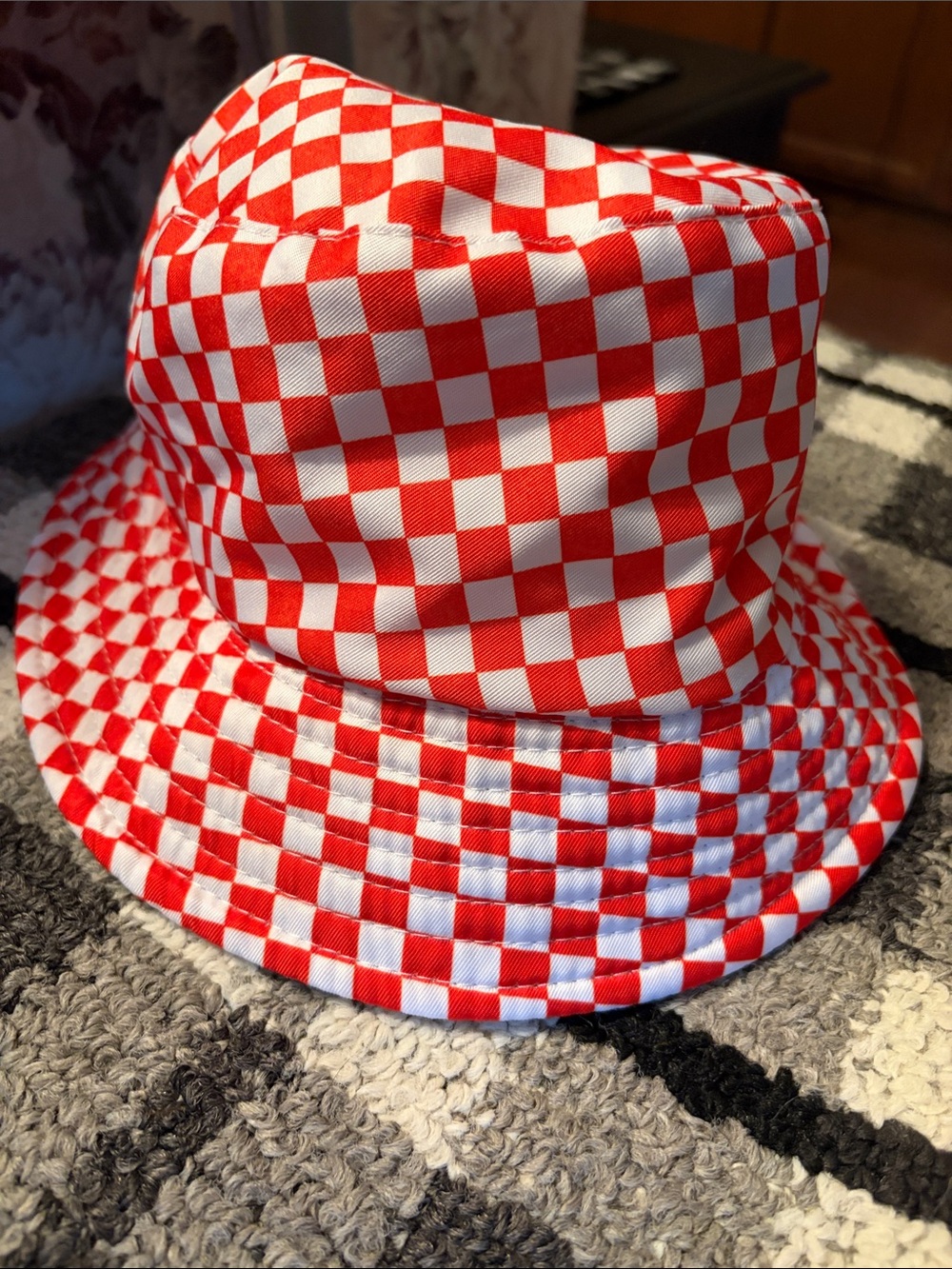 Red and White Checkerboard Bucket Hat